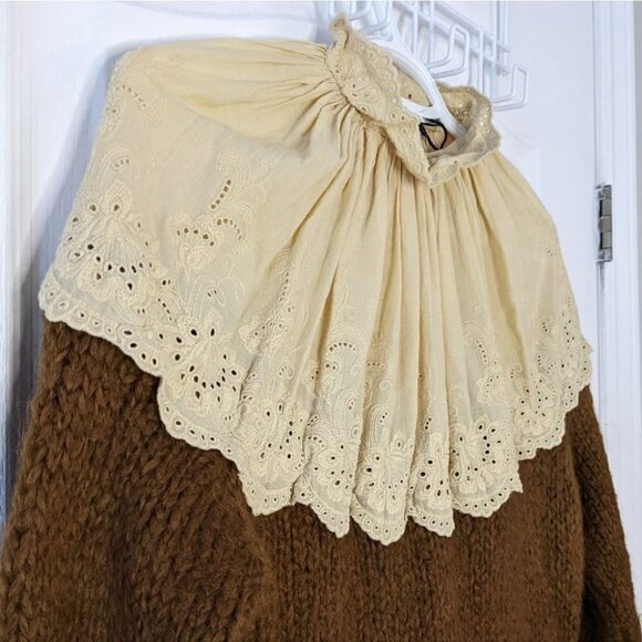ZARA Contrasting embroidery lace knit sweater brown beige Small @L1 - Picture 11 of 13